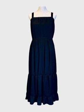 INC International Concepts Black Satin Feel Sleeveless Tiered Maxi Dresse Sz L